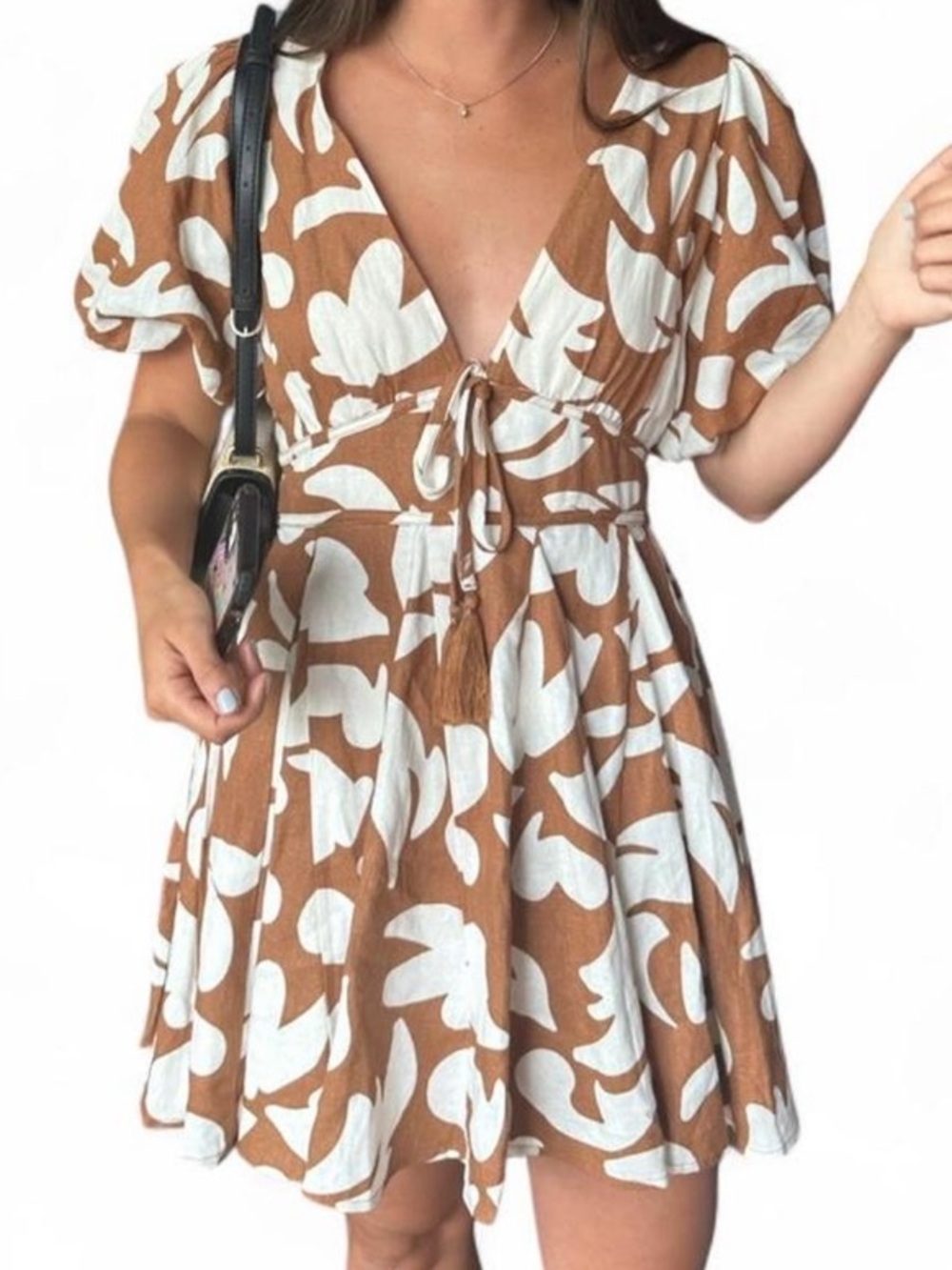 House of Harlow 1960 Brown & White Floral Mini Dress